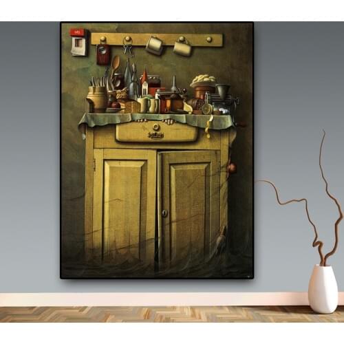 Retro Kitchen Canvas Painting Cuadros Modern Scandinavian Coffee Shop Drawing Posters and Prints Wall Art Picture Living Room