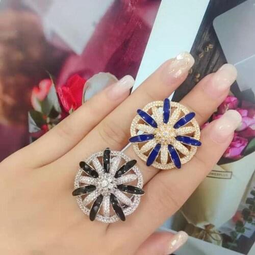 Bride Talk Handmade Drip Glaze Cubic Zircon Ring Korean Plant Leaf Branch Shaped Jewelry For women Wedding & Engagement Party