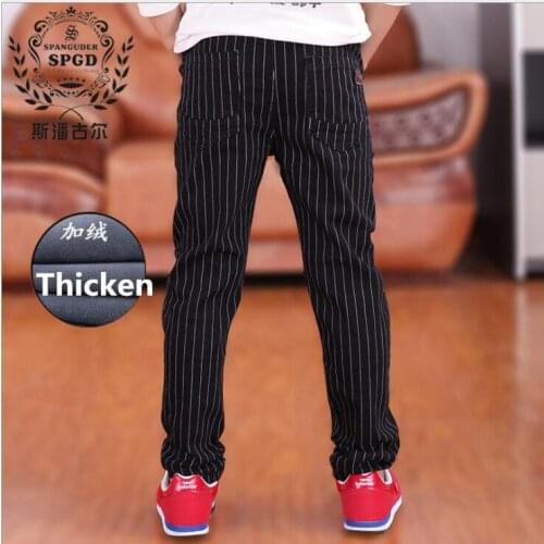 New Winter Childrens Clothing Boys Black Leisure Warm Pants Kids Fashion Casual Trousers Big Boys Crotch Stripe Thicken Pants