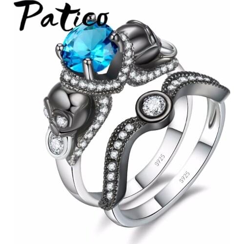 New Arrival Black Color Fashion Jewelry For Women 925 Sterling Silver Wedding Rings Blue Crystal Stone Finger Rings