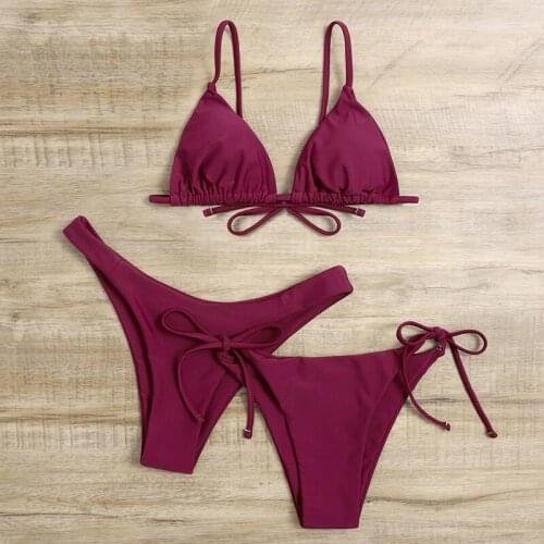 New Female Push Up Bikinis 2021 Woman Lace-Up Swimsuit 3 Pieces Padded Bathing Suit Solid Swimwear Women Bather Mujer Biquini