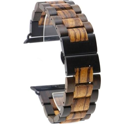 Dropshipping 42mm 44mm Fashion Luxury Custom Logo Designer Handmade Zebra Ebony Wooden Apple Watch Band Straps