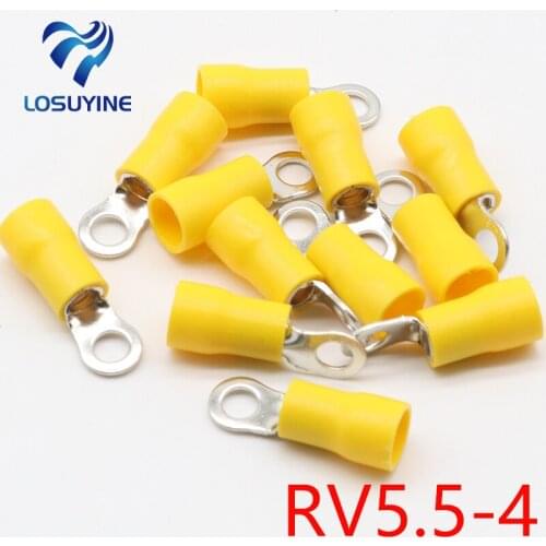 RV5.5-4 Yellow Ring insulated terminal 100PCS/Pack cable Crimp Terminal suit 4-6mm2 Cable Wire Connector RV5-4 RV