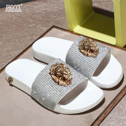 European station women flip-flop NEW summer couples flip-flop brand designer water diamond leisure beach slippers male T6
