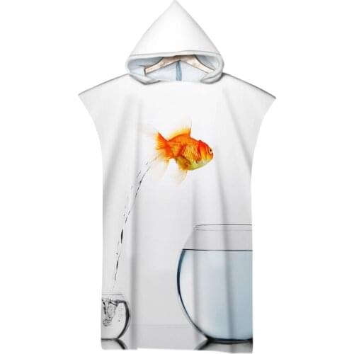 Blue Marine Life Colorful Fish Ocean Printing Outdoor Adult Hooded Beach Towel Poncho Bathrobe Towels Women Man Bathrobe