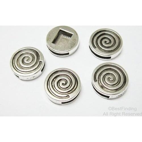 12mm Round shape spiral leather sliders 12x2mm Spiral flat leather findings -FF53