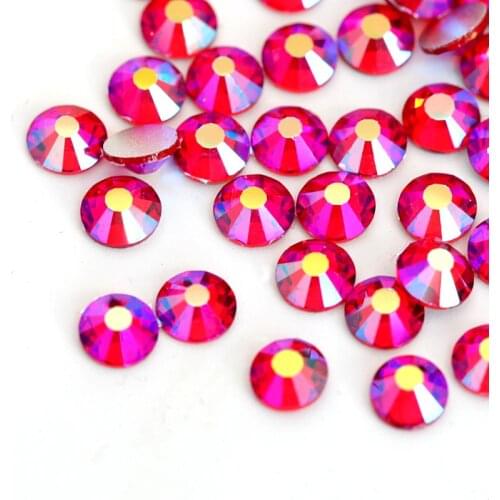 SS3 To SS20 Non Hot Fix Rhinestones Red AB Flatback Glass Strass Glitter Rhinestones For Nail Art Decorations B0605