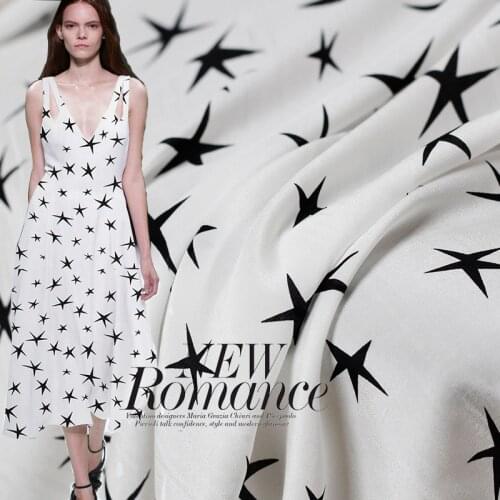 The Cloth 12momme Starfish Printed Crepe de Chine 100% Silk Materials Shirt Dress DIY clothes fabrics Freeshipping