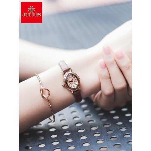 Top Mini JULIUS Womens Watch Japan Quartz Lady Hours Fine Fashion Bracelet Band Leather Clock Oval Retro Girls Gift No Box