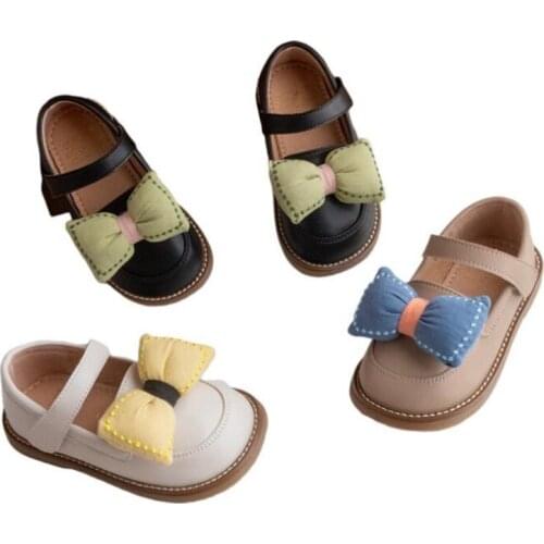 Girls Real Leather Shoes Kids Fashion British Style Oxfords with Bow-knot 2021 Spring Autumn Childens Flats Casual Soft New