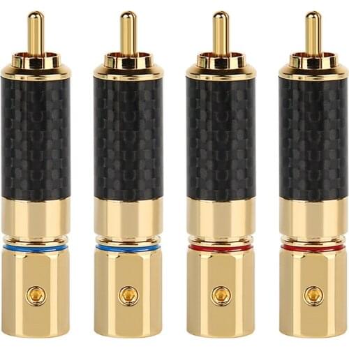 Carbon Fiber RCA Plug HIFI Audio Jack Pure Copper Speaker Plug for DIY Welding Wire Connector Adapter - 4 Pcs