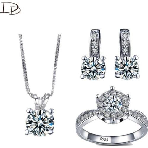 Gorgeous wedding jewelry sets white gold color AAA rhinestone ring necklace stud earrings bijoux femme sierdem set ASM011