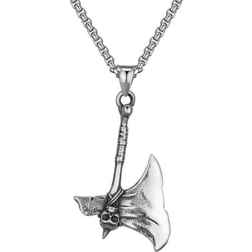 Stainless Steel Vintage Celtic Skull Axe Viking Men Punk Rock Pendant Necklace Jewelry Gift For Him with Chain