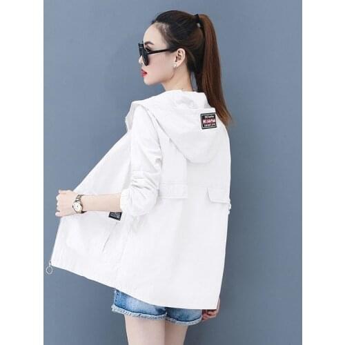 2021 Fashion Hooded Plus Size Sun Protection Clothing Women Solid Color Wild Thin Coat Outdoor Summer Tops Windbreaker Sunscreen