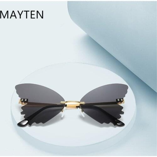 MAYTEN Frameless Butterfly Sunglasses for Women Rimeless Fashion Sun Glasses Female Colorful Eyewear Street Shot Ins Hot Style