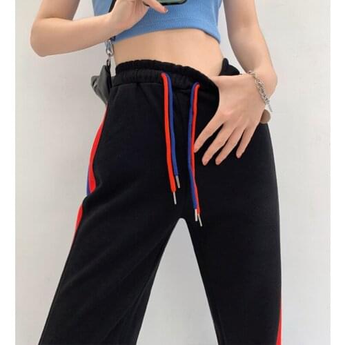 Sweatpant Women 2021 Summer Sport Striped Harem Pants Y2K High Drawstring Waist White Trousers Casual Streetpants Fall P030