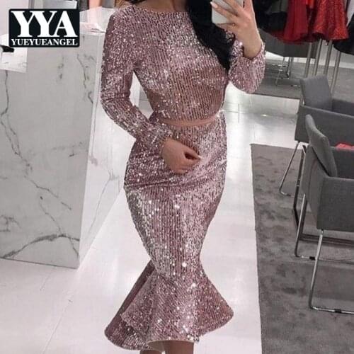 Fashion Long Sleeve Sequin Bodycon Dress Women Runway Vintage Mermaid Sexy Party Midi Dresses Vestidos Mujer Summer 2019 New