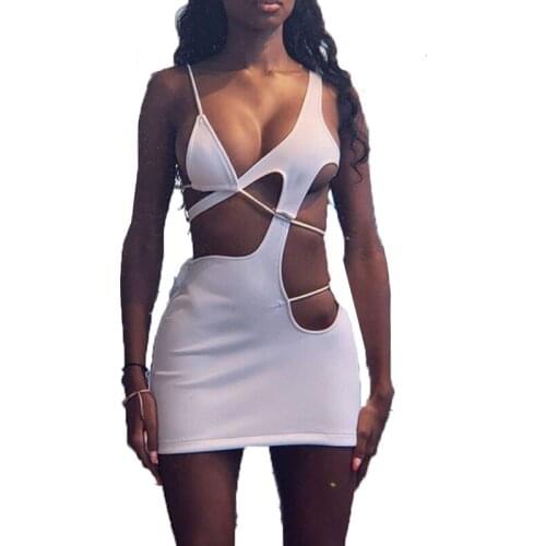 Cut Out Slip Dress Summer Women Sexy Fashion Halter Party Mini Dress Night Clubwear Sleeveless Hollow Out Vestidos Personality