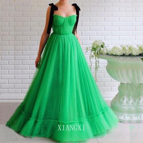 BeryLove herbe vert Tulle robe de soirée 2020 a-ligne noir bretelles chérie-cou longue maternité robe de soirée pour femme encei