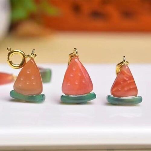 1pc Natural Candy Chalcedony Agate Carved Fruit Small Pendant Cute Fox Star Moon Pendant Accessories For Jewelry Making