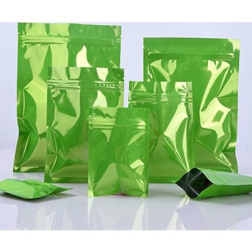 1000Pcs Glossy Green Recyclable Aluminum Foil Pack Bag Heat Sealing Zip Lock Package Bag Zipper Mylar Foil Retail Storage Bag