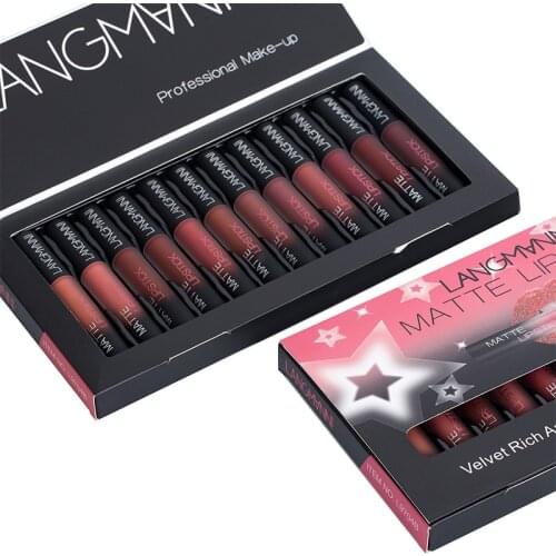 12 colors matte lipgross Long-lasting Liquid mist lipstick velvet mate Nude lip gloss Balm kit maquiagem make-up lipstick set