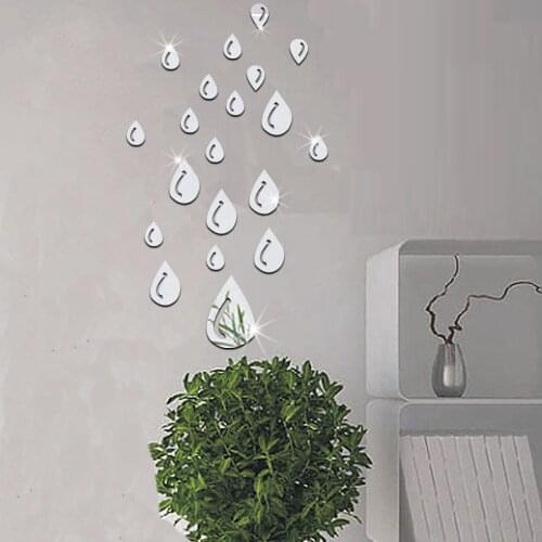 20 Pcs Water-drop Shaped Acrylic Mirror Stickers Wall Sticker Living Room Decor Home Decoration Accessories