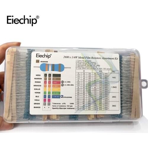 2600pcs/Lot 130 Values 1/4W 0.25W 1% Metal Film Resistors Assorted Pack Kit Set Lot Resistors Assortment Kits Fixed resistor