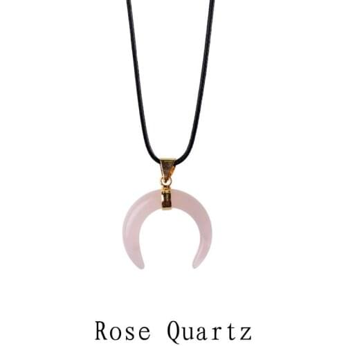 Charms Charms Natural Stone necklaces & pendants sailor moon pink quartz Stones Ox Horn Moon Pendant Necklace For Women Lol