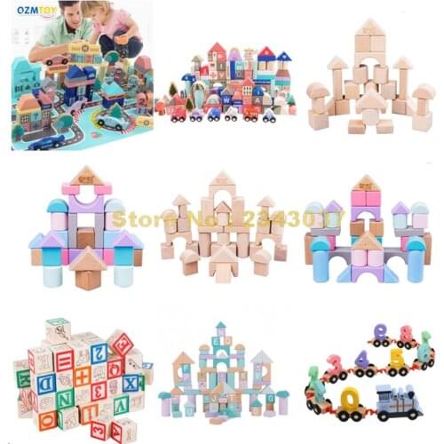 Car House Alphabet Digital Number Mathematical Symbol Train Beech Log Wood Wooden Balancing Building Blocks Toy