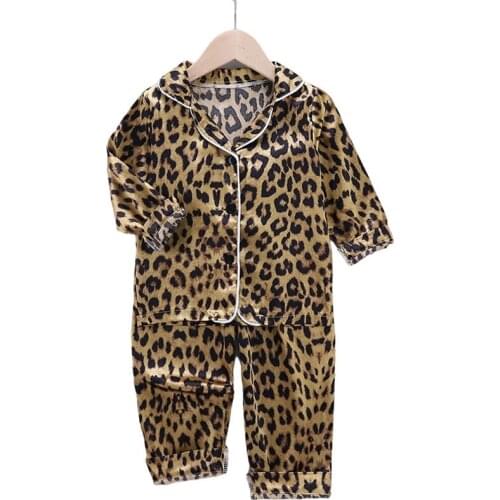 Kids Boys Girls Pajamas Sets Autumn Winter Leopard Print Long Sleeve Silk Sleepwear Older Children Nightwear Homewear 1-9Y