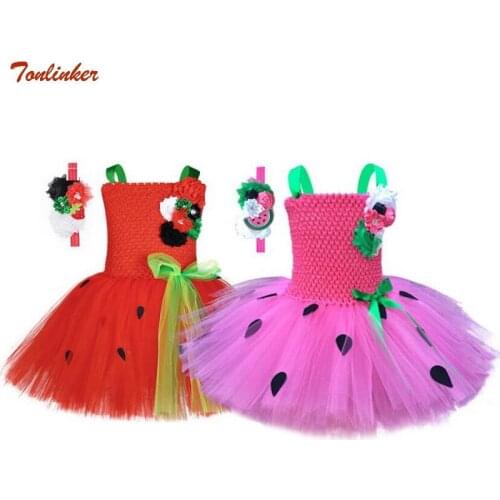 Halloween Girl Fruit Tutu Dress With Headband Summer Toddlers Red Green Black Dot Fruits Role Play Costume For Birthday Clothing