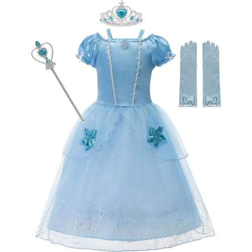 MUABABY Kids Rella Princess Dress For Girls Summer Satin Tulle Clothes Children Halloween Party Gown Cosplay Costumes
