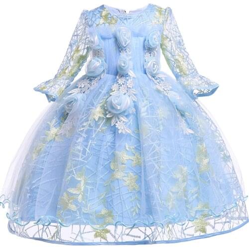 Girls 3D Rose Flower Kids Dresses For Girls Princess Wedding Gown Tulle Teen Party Dress Children Clothing Summer Girl Dress 10T