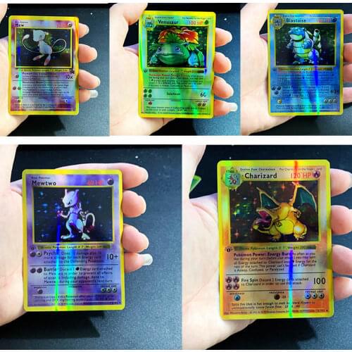 5PCS 1996 Pokemon Cards Charizard Mewtwo Flash Card First Edition English Version First Generation Pokémon Game Collection Cards