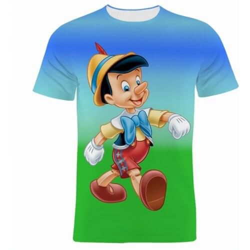 Cartoon Anime T Shirt For Boy Girl Kids Disney Pinocchio 3D Printed Summer Mens T-shirts Streetwear Womens Clothing