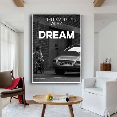 HD Print Car DREAM Motivational Quote Art Canvas Painting Wall Art Posters Prints Wall Picture for Officec Home Cuadros Decor