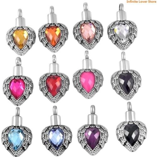 IJD8719 Wholesale Cheap Price!!Inlay 12 Color Birthstone Angel Feather Heart Cremation Urn Jewelry for Loved One Ashes
