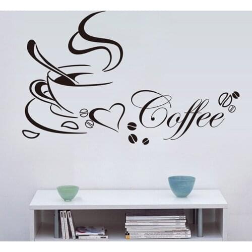 Coffee Cup With Heart Vinyl Quote Restaurant Kitchen Removable Wall Stickers DIY Home Decor Wall Art MURAL Free Shipping