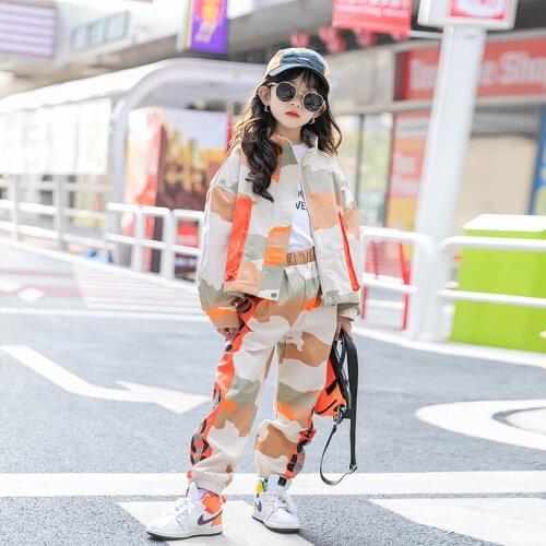 Girls Suits Coat+ Pants Sets Kids 2021 Camouflage Spring Autumn Teenagers Tracksuits Formal Children Clothing Sets Outfits
