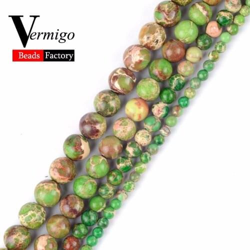 4 6 8 10mm Natural Gem Round Beads Green Sea Sediment Jaspers Spacer Loose Beads For Jewelry Making Diy Bracelet Necklace 15"