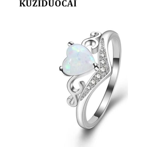 Kuziduocai New Fashion Jewelry Zircon Opal Heart Love Stainless Steel Wedding Bride Party Rings For Women Anillos Mujer R-901