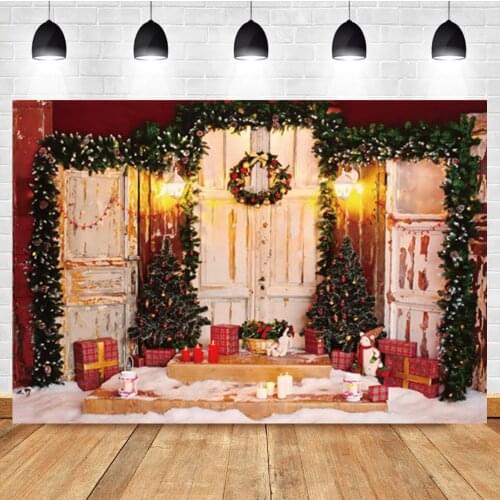 Laeacco Outdoor Christmas Tree Garland Candle Gift Baby Birthday Portrait Photo Background Photographic Backdrop For Photo Studi