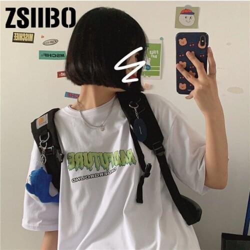 Fashion Womens T Shirts album vintage Oversize Short Sleeve Tee Casual Women Clothing streetwear Loose letters Printing T-shirt