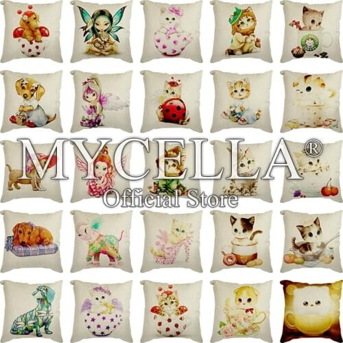 Cartoon girl Pillows Cover Fairy Cat Dog Cushion Cover Collection Pillowcase Party Ornament flax Pillowcase throw pillow covers