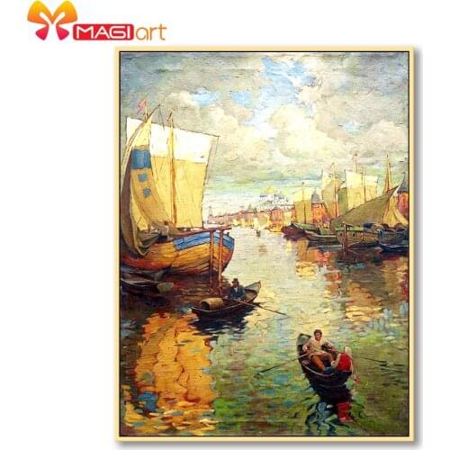 Cross stitch kits Embroidery needlework sets 11CT water soluble Canvas Patterns 14C Full Landscape Harbor -NCMS150