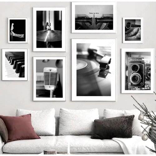 Wall Art Canvas Painting Guitar Piano Drum Camera Record Nordic Posters and Prints Pictures for Living Room Vintage Home Decor