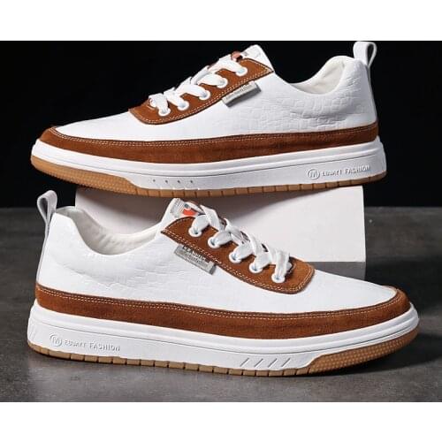 Non-Slip Men Sneakers White Casual Male Leather School Shoes Fashion Flat High-Quality Shoe Comfortable Lace-up Solid Men Shoes