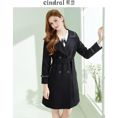 2021 Spring and Autumn New Black Windbreaker Womens Mid-length Hepburn Style High-end Atmosphere Waist Thinner Jacket