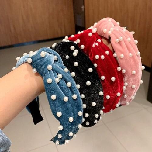 New Fashion Bowknot Pearl Hairband Cross Knotted Head Band For Women Girls Fabric Headband Solid Head Hoop Hair Accessories